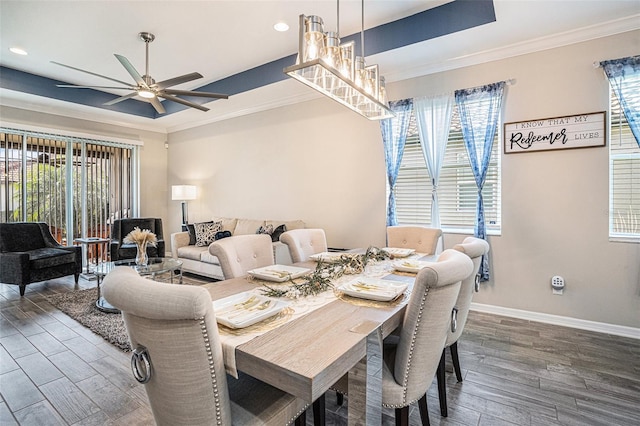 2515 63rd Ter E, Ellenton, FL 34222 - dining room featuring ornamental molding, wood finished floors, ceiling fan, baseboards, and recessed lighting
