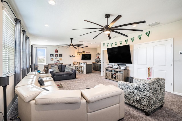 2515 63rd Ter E, Ellenton, FL 34222 - carpeted living room with ceiling fan, plenty of natural light, recessed lighting, and baseboards