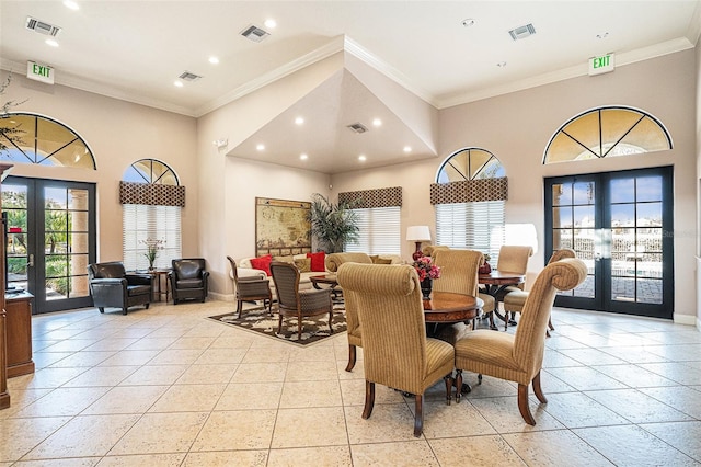 2515 63rd Ter E, Ellenton, FL 34222 - dining space with french doors, recessed lighting, baseboards, crown molding, and light tile patterned flooring