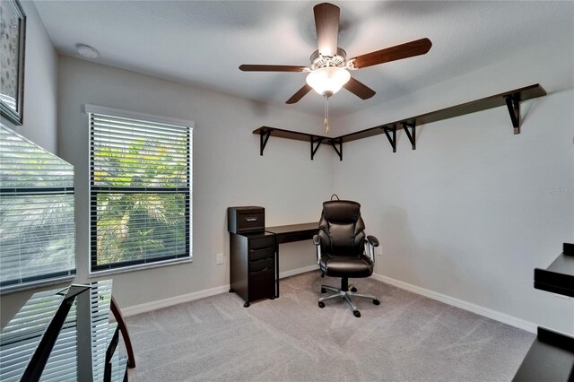11121 Hudson Hills Ln, Riverview, FL 33579 - home office with ceiling fan and light carpet
