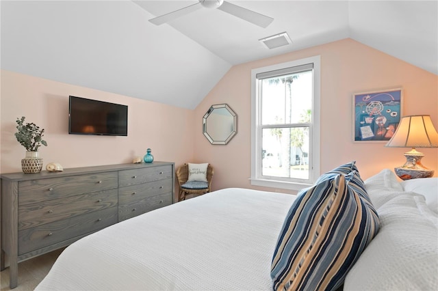 2903 Pass A Grille Way, St Pete Beach, FL 33706 - bedroom featuring vaulted ceiling, ceiling fan, and wood finished floors