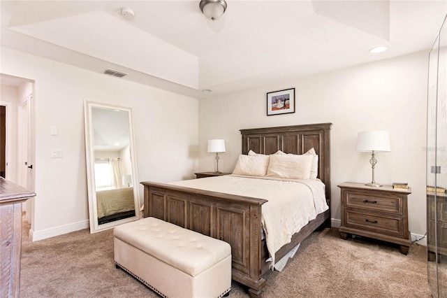 14245 Damselfly Dr, Tampa, FL 33625 - bedroom featuring light colored carpet, baseboards, recessed lighting, and a raised ceiling