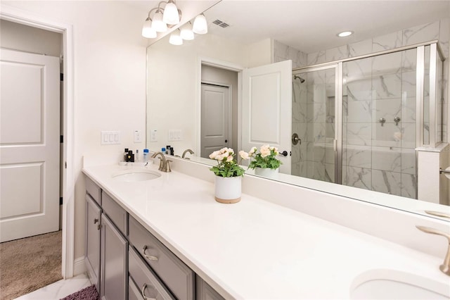 14245 Damselfly Dr, Tampa, FL 33625 - full bathroom featuring a shower stall, double vanity, and recessed lighting
