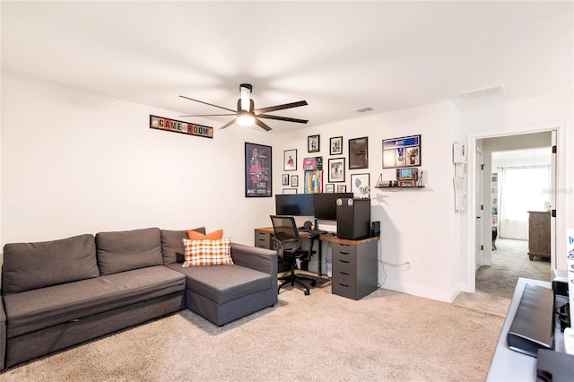 14245 Damselfly Dr, Tampa, FL 33625 - carpeted home office featuring ceiling fan and baseboards