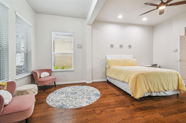 7410 Ambleside Dr, Land O Lakes, FL 34637 - bedroom with wood finished floors, recessed lighting, baseboards, and ceiling fan