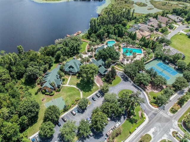 7410 Ambleside Dr, Land O Lakes, FL 34637 - aerial overview of property's location featuring a pool and a large body of water