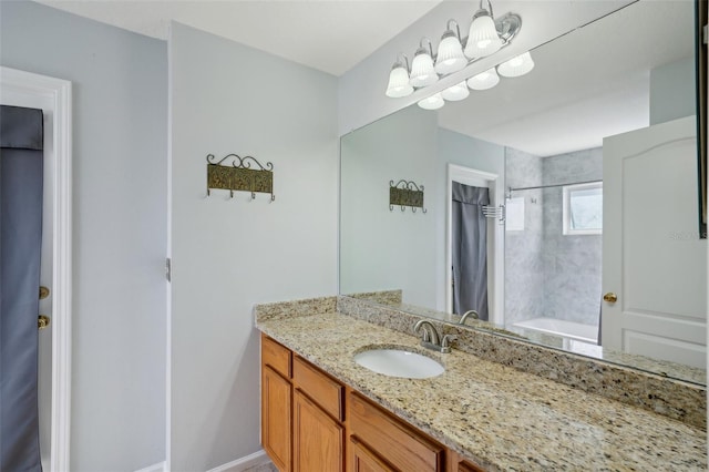 5340 Riva Ridge Dr, Wesley Chapel, FL 33544 - bathroom with vanity and shower / tub combo with curtain