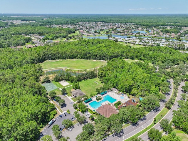 5340 Riva Ridge Dr, Wesley Chapel, FL 33544 - aerial view of a large body of water, a pool, and a heavily wooded area