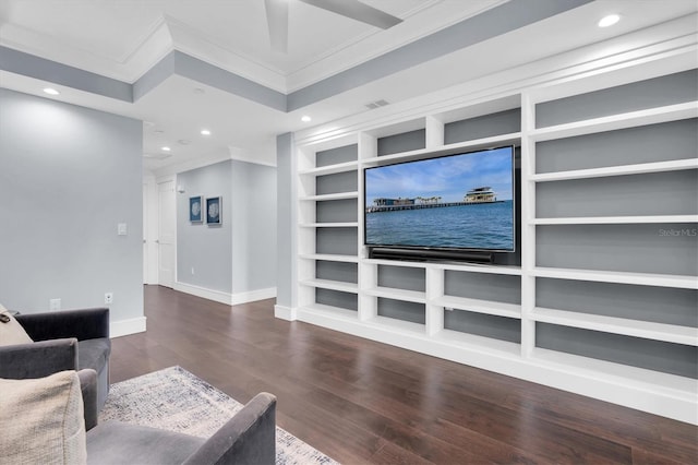 555 5th Ave NE Unit 1032, Saint Petersburg, FL 33701 - living room featuring crown molding, wood finished floors, recessed lighting, built in shelves, and baseboards