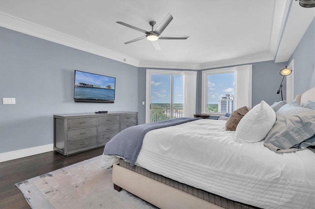 555 5th Ave NE Unit 1032, Saint Petersburg, FL 33701 - bedroom with access to exterior, wood finished floors, ornamental molding, baseboards, and ceiling fan