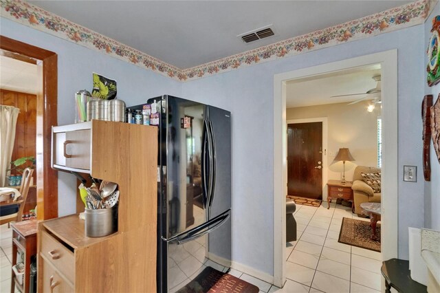 3626 S Hesperides St, Tampa, FL 33629 - kitchen featuring freestanding refrigerator, light tile patterned flooring, ceiling fan, and baseboards