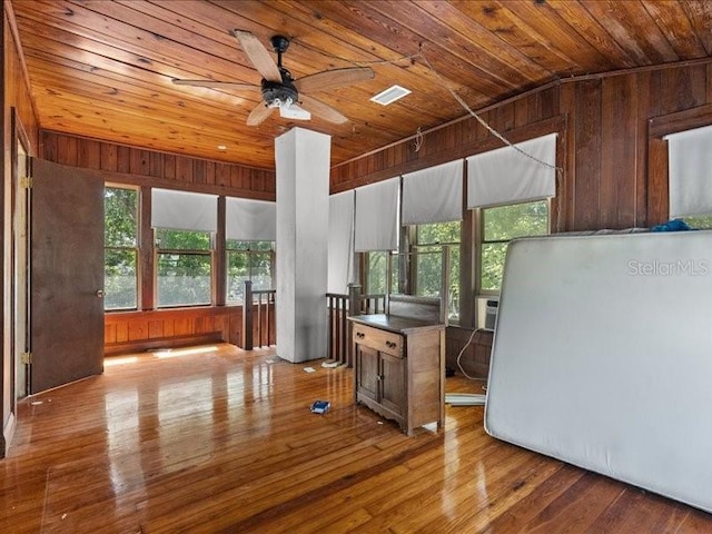 485 E Stanford St, Bartow, FL 33830 - kitchen with wood ceiling, wooden walls, hardwood / wood-style floors, and ceiling fan