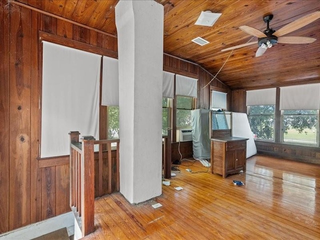 485 E Stanford St, Bartow, FL 33830 - office with wooden walls, wooden ceiling, wood finished floors, lofted ceiling, and ceiling fan