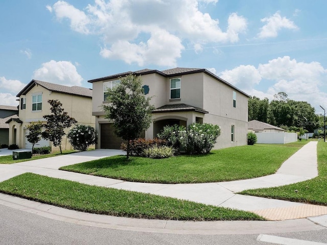6444 Bar S Bar Trl, Zephyrhills, FL 33541 - traditional home featuring stucco siding, a garage, concrete driveway, and a front yard