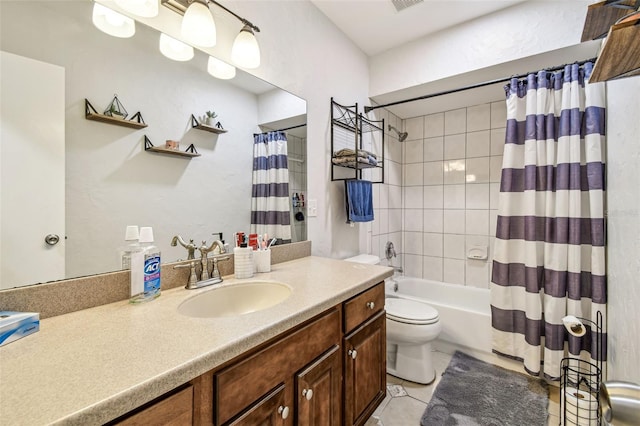 509 Stone Dr, Brandon, FL 33510 - bathroom with vanity, toilet, shower / tub combo, and tile patterned floors