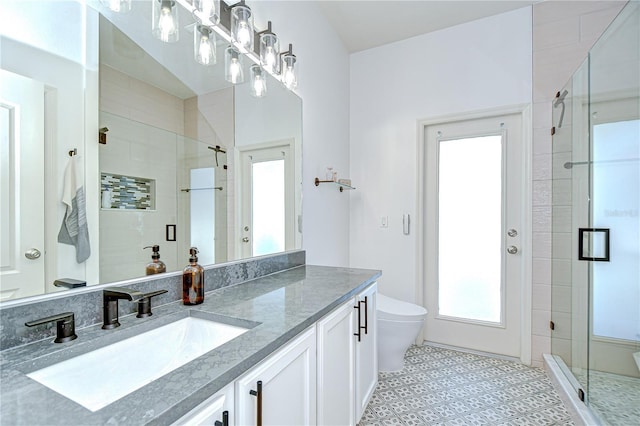 445 Arch Ridge Loop, Seffner, FL 33584 - bathroom with toilet, a stall shower, and vanity
