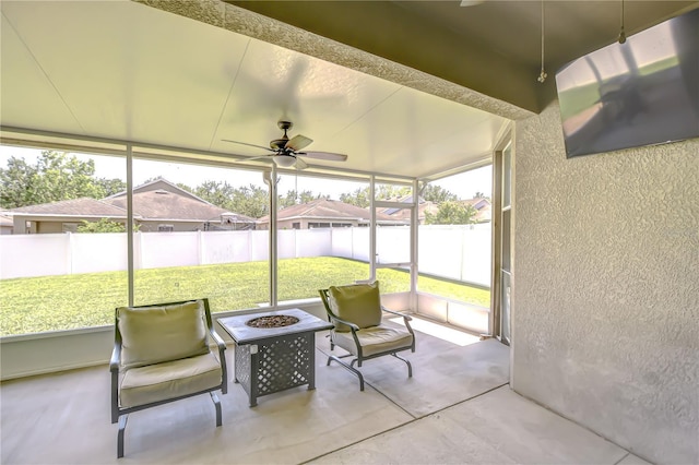 445 Arch Ridge Loop, Seffner, FL 33584 - sunroom / solarium featuring ceiling fan and an outdoor fire pit