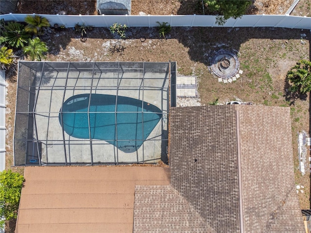 aerial view of a pool area