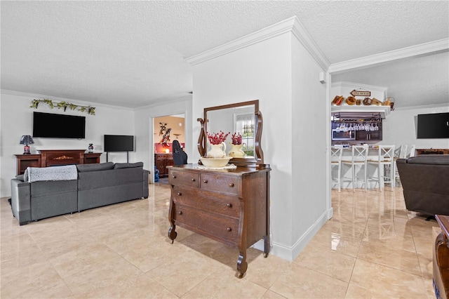 4120 Tyndale Dr, Brandon, FL 33511 - living room featuring crown molding and a textured ceiling