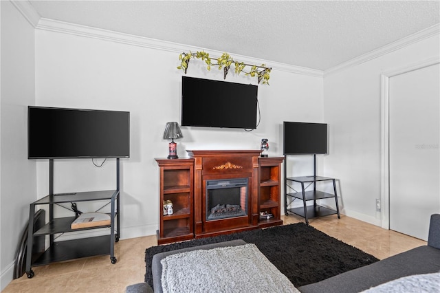 4120 Tyndale Dr, Brandon, FL 33511 - living area with crown molding, a fireplace, and a textured ceiling