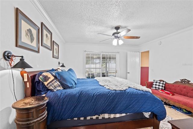 4120 Tyndale Dr, Brandon, FL 33511 - bedroom with crown molding, a textured ceiling, and a ceiling fan