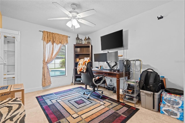 4120 Tyndale Dr, Brandon, FL 33511 - office with a ceiling fan and a textured ceiling