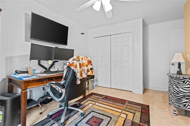 4120 Tyndale Dr, Brandon, FL 33511 - tiled office featuring a ceiling fan and baseboards