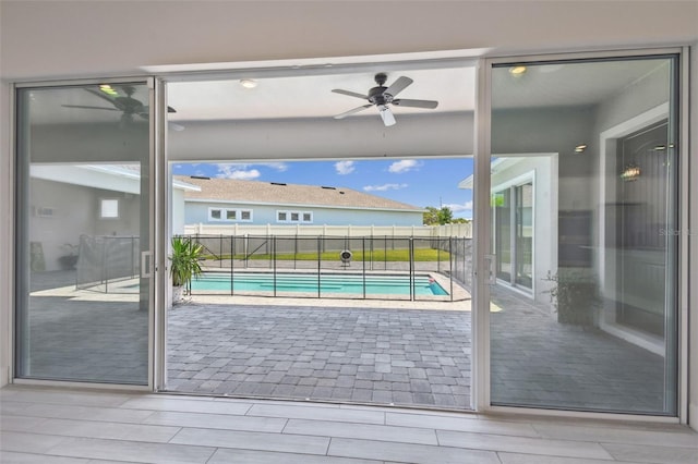 8421 Ivy Stark Blvd, Wesley Chapel, FL 33545 - view of pool featuring a ceiling fan and a patio area