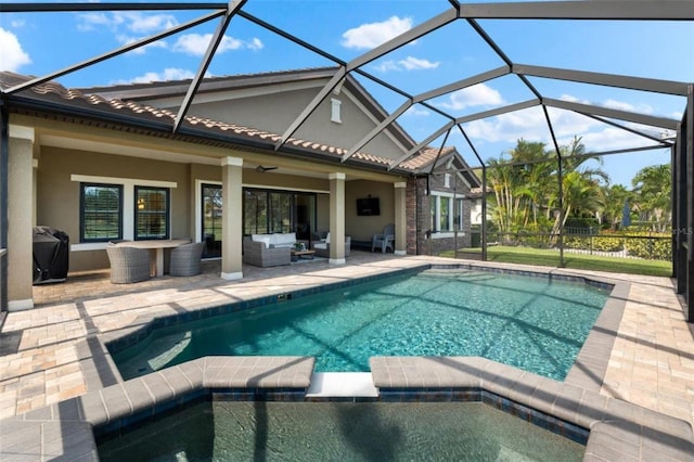 1416 Via Verdi Dr, Palm Harbor, FL 34683 - view of pool with a grill, a patio, outdoor lounge area, and a pool with connected hot tub