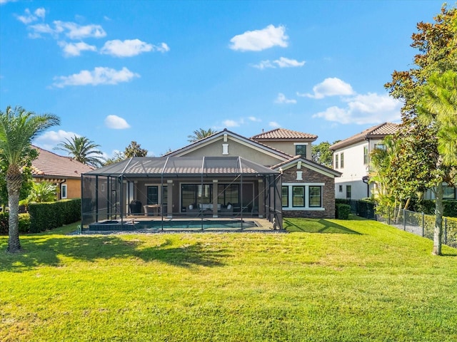 1416 Via Verdi Dr, Palm Harbor, FL 34683 - back of house with an outdoor pool, a lanai, and a patio area