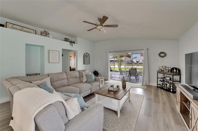 10449 Hunters Haven Blvd, Riverview, FL 33578 - living area with ceiling fan, light wood-style flooring, and lofted ceiling
