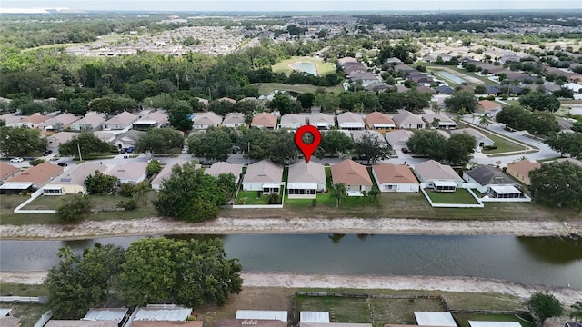 10449 Hunters Haven Blvd, Riverview, FL 33578 - aerial overview of property's location featuring a large body of water and nearby suburban area