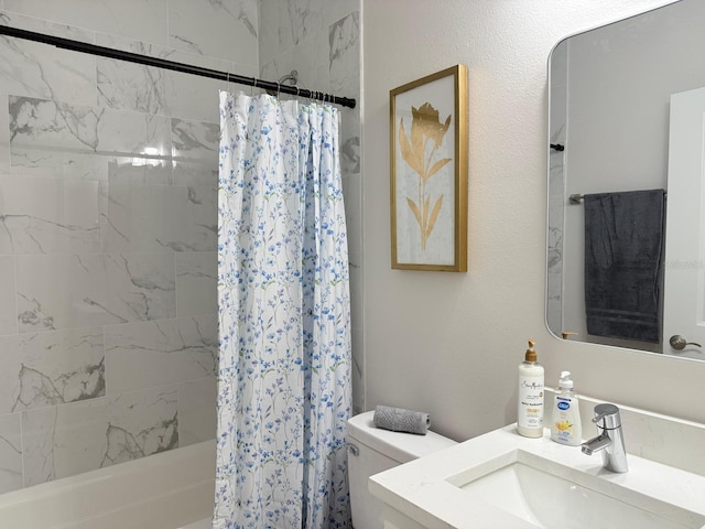 17099 Carleen Ave, Port Charlotte, FL 33948 - bathroom with shower / bathtub combination with curtain, toilet, and vanity