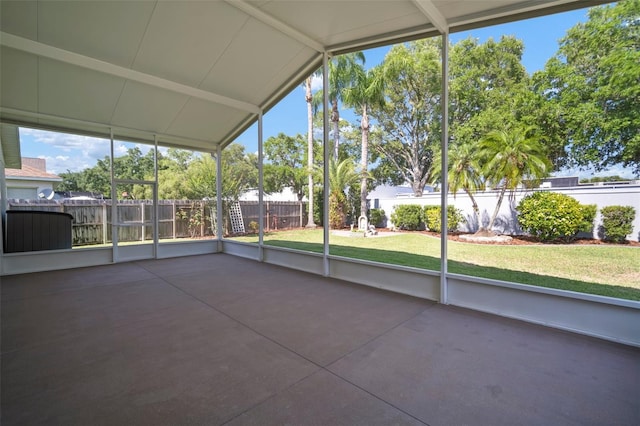 unfurnished sunroom with vaulted ceiling