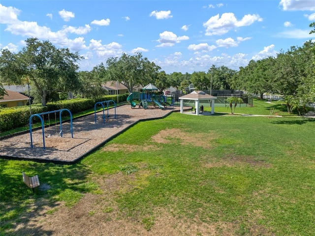 community playground with a lawn and a gazebo