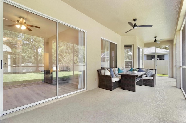 3023 Minuteman Ln, Brandon, FL 33511 - sunroom featuring a ceiling fan and outdoor lounge area