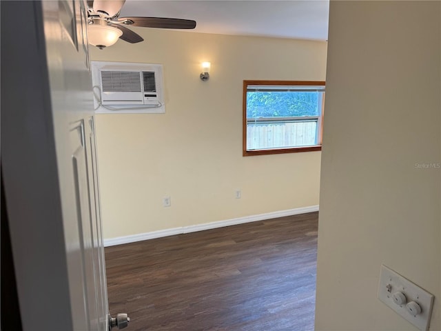 3762 18th Ter S, Saint Petersburg, FL 33711 - empty room featuring ceiling fan, wood finished floors, baseboards, and an AC wall unit