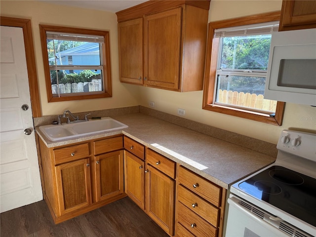 3762 18th Ter S, Saint Petersburg, FL 33711 - kitchen featuring white appliances, plenty of natural light, brown cabinetry, and a sink