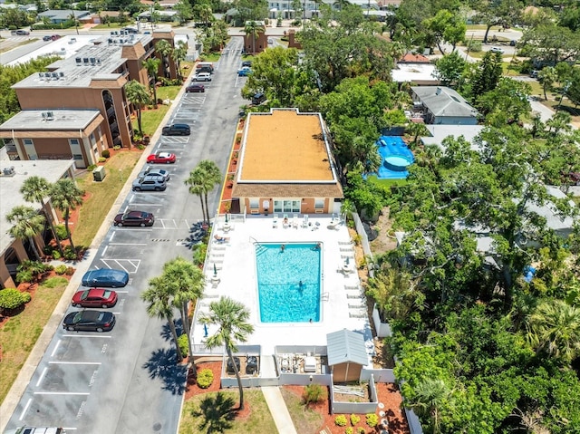 aerial view of a pool area