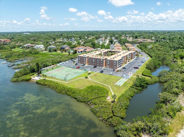 aerial view of a nearby body of water