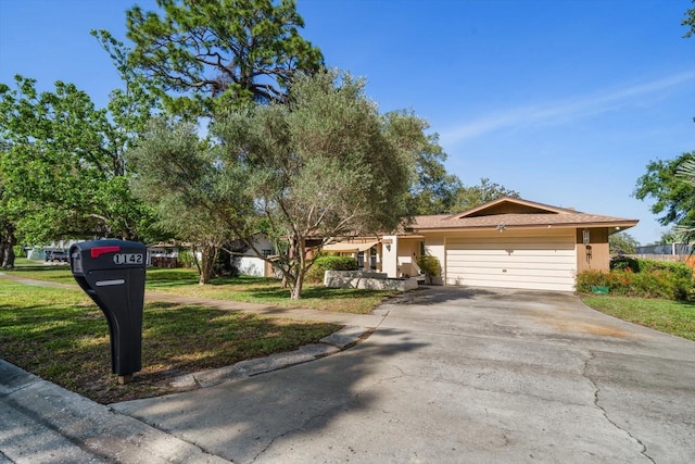 1142 Lancer Ln, Tarpon Springs, FL 34689 - view of front of home featuring concrete driveway, a garage, stucco siding, and a front yard