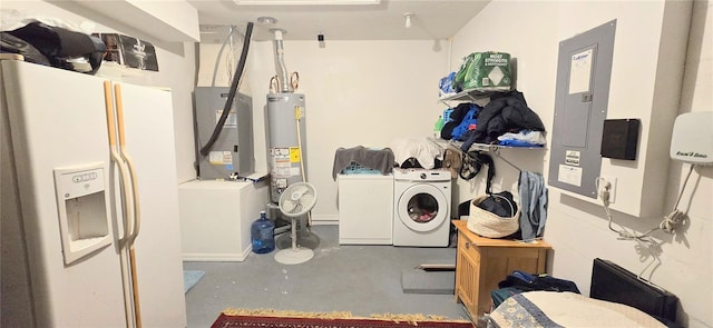 15124 Deer Meadow Dr, Lutz, FL 33559 - washroom with washer and dryer, gas water heater, electric panel, and heating unit