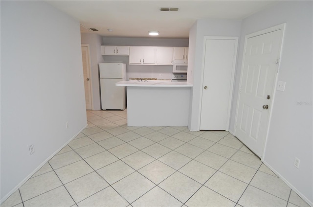 1400 Gandy Blvd N Unit 1705, Saint Petersburg, FL 33702 - kitchen featuring white appliances, a peninsula, white cabinets, light countertops, and light tile patterned floors
