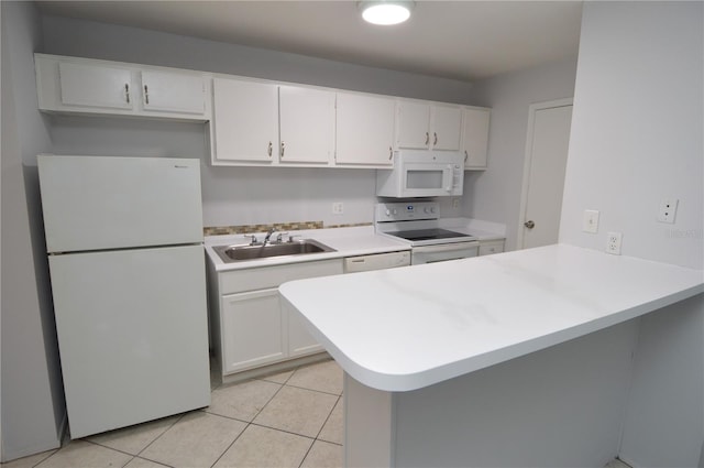1400 Gandy Blvd N Unit 1705, Saint Petersburg, FL 33702 - kitchen with white appliances, a sink, a peninsula, light countertops, and white cabinetry