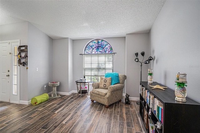 6118 Becklin Pl, Riverview, FL 33578 - living area with wood tiled floors, a textured ceiling, and baseboards
