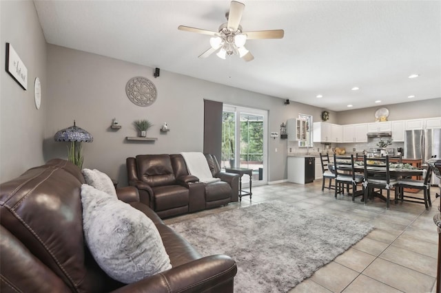 11029 Lynn Lake Cir, Tampa, FL 33625 - living room with ceiling fan, recessed lighting, and light tile patterned floors