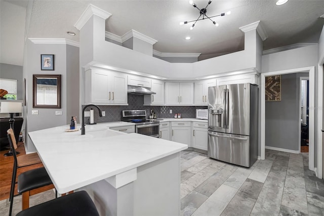 2903 Manor Ridge Pl, Valrico, FL 33596 - kitchen with appliances with stainless steel finishes, a peninsula, under cabinet range hood, a sink, and light countertops