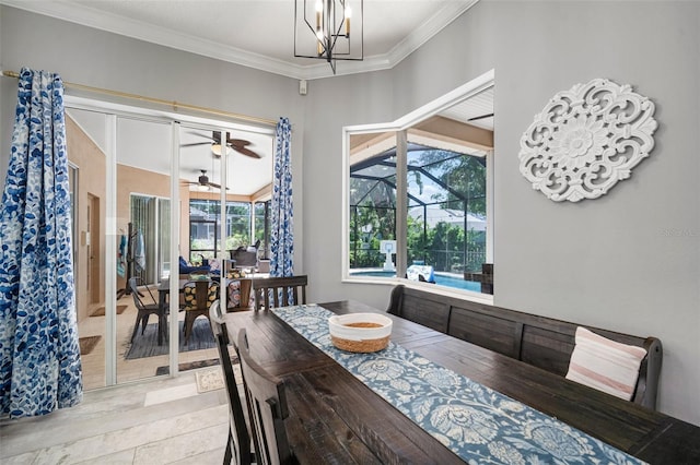 2903 Manor Ridge Pl, Valrico, FL 33596 - dining area with crown molding, a sunroom, and ceiling fan