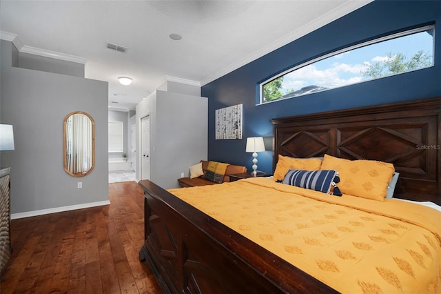 2903 Manor Ridge Pl, Valrico, FL 33596 - bedroom with dark wood-style flooring, ornamental molding, baseboards, and ensuite bath