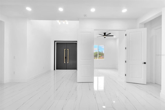 11921 Fort King Hwy, Thonotosassa, FL 33592 - unfurnished room with light marble finish floors, ceiling fan, recessed lighting, elevator, and baseboards